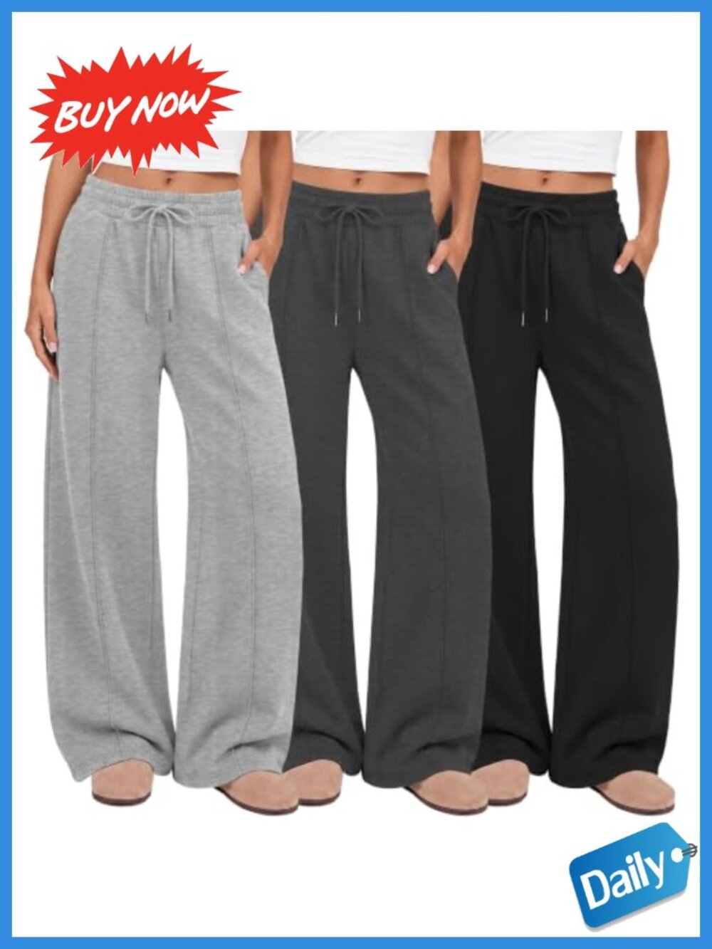 3 Pack Women's Wide Leg Lounge Pants High Waist Drawstring Yoga Sweatpants